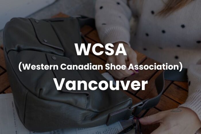 leather handbag on table with women next to it with text